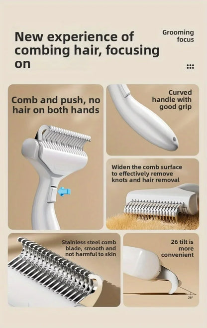 Pet Dematting Comb with Self-Cleaning Button