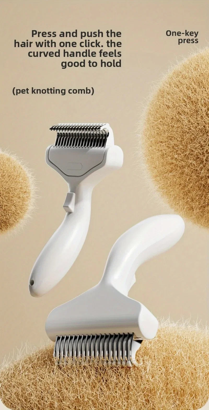Pet Dematting Comb with Self-Cleaning Button