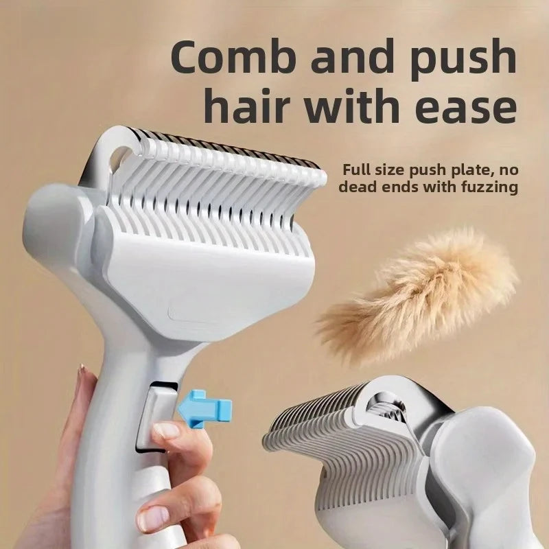 Pet Dematting Comb with Self-Cleaning Button